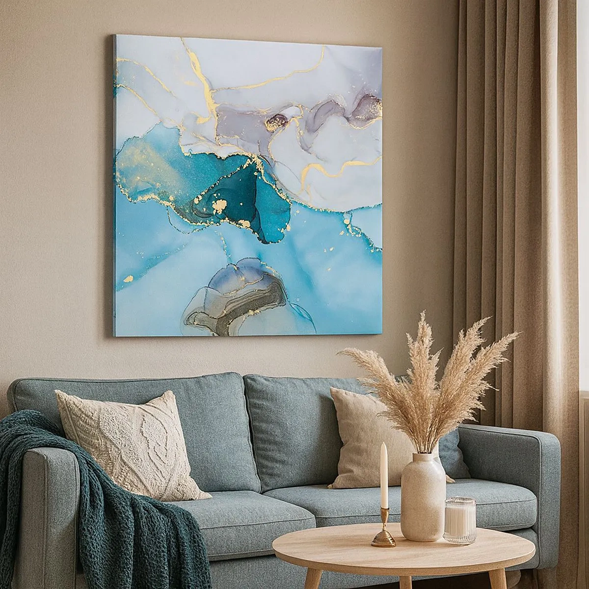 Schilderen op canvas - Een studie van de ontmoeting van grijs en turkoois - 30x30 cm