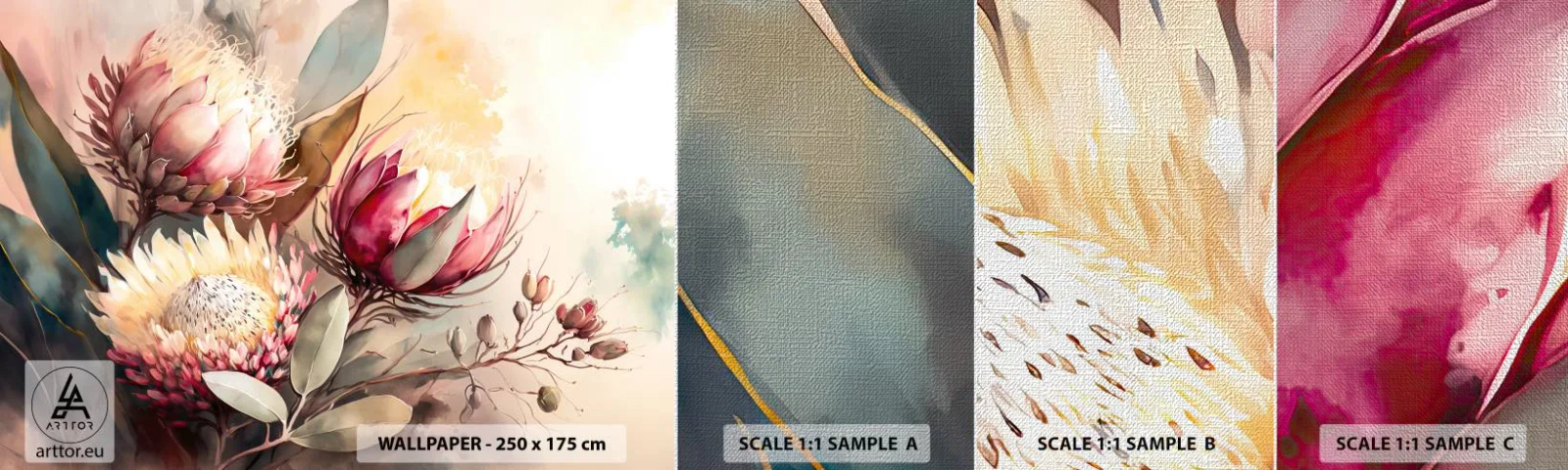 Fotobehang Monster Premium Canvas - In profiel en en face - Bloemen, Art-deco, Plantkunde - 100x30 cm