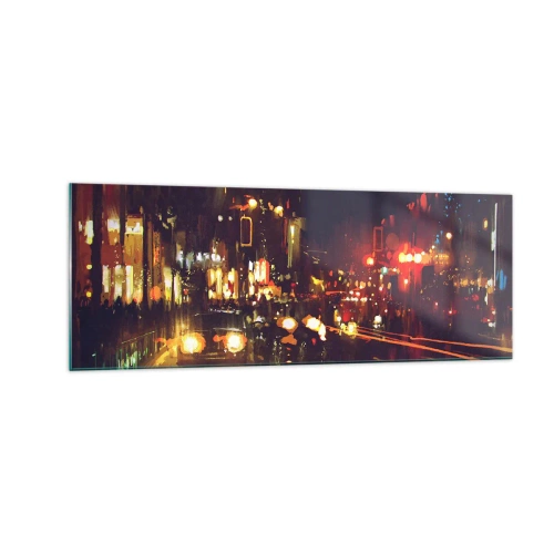 Schilderen op glas - Ondergedompeld in de lichten van de nacht - 140x50 cm