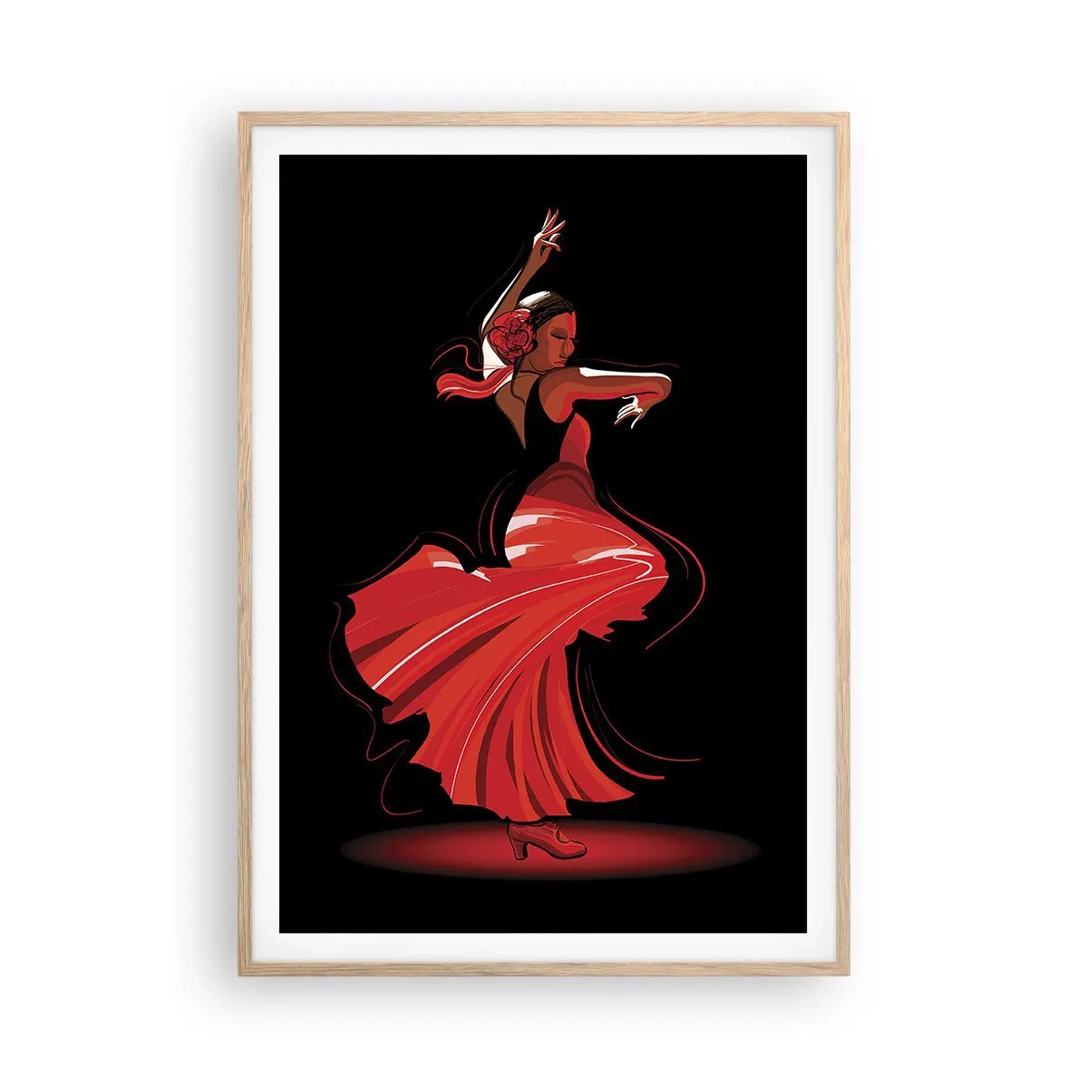 Een poster in een licht eiken lijst - De vurige geest van flamenco - 70x100 cm
