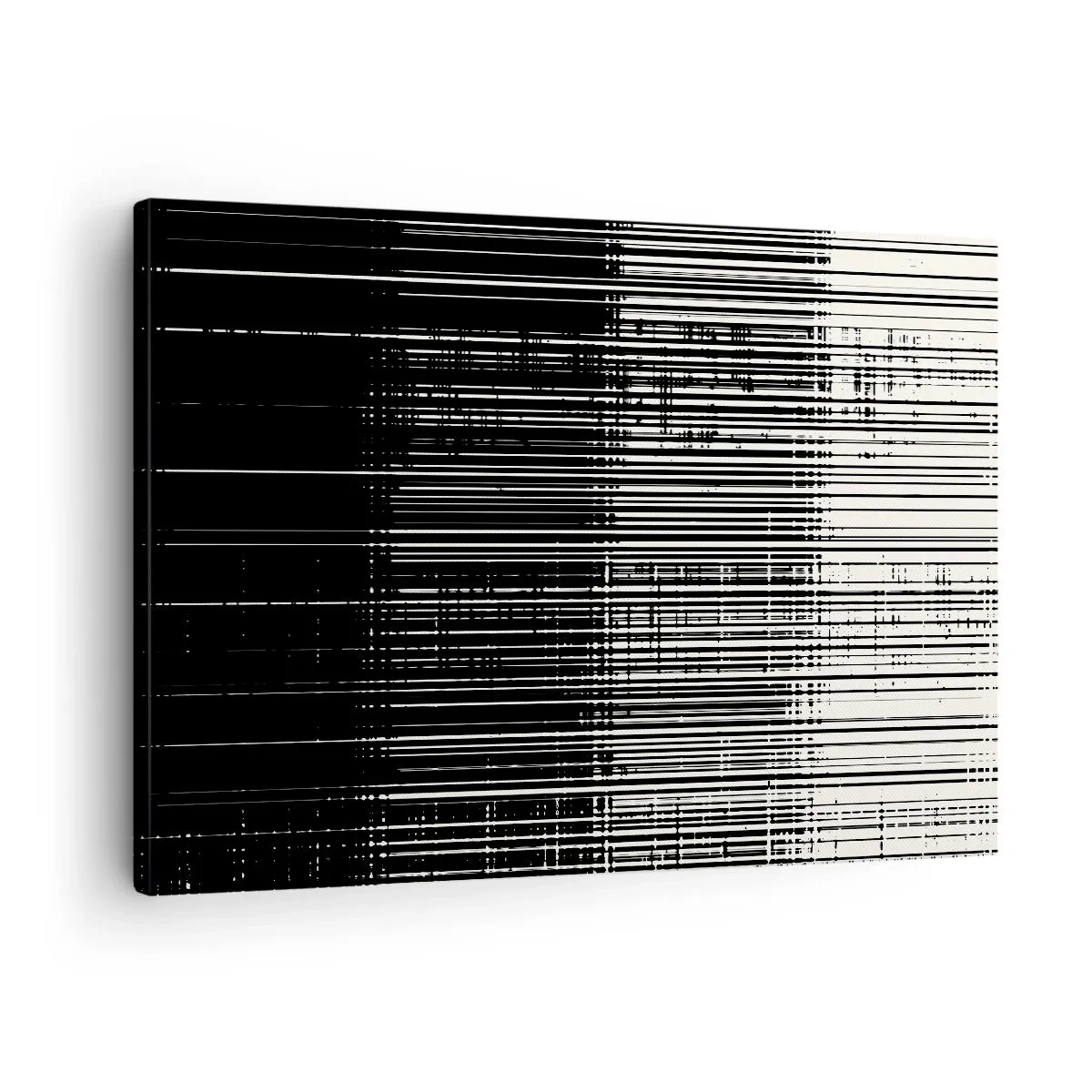 Schilderen op canvas - Abstracte compositie van lijnen in contrasterend zwart en wit - 70x50cm - Golven en vibraties - Moderne wanddecoratie voor woonkamer en slaapkamer ARTTOR