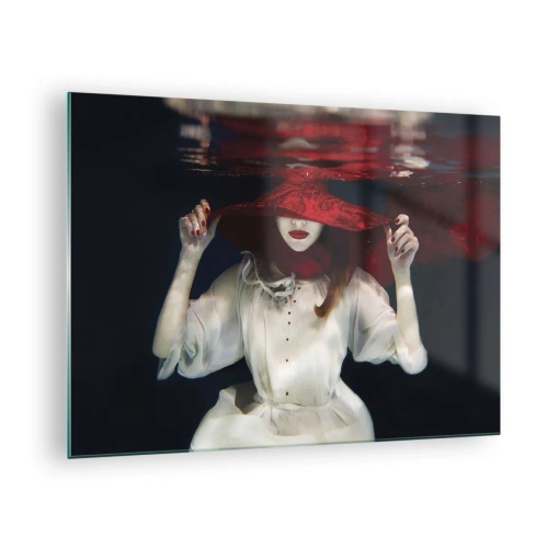 Schilderen op glas - Vrouw met rode hoed onder water - 70x50cm - Hatelijke godin in de Slavische mythologie - Moderne wanddecoratie voor woonkamer en slaapkamer ARTTOR