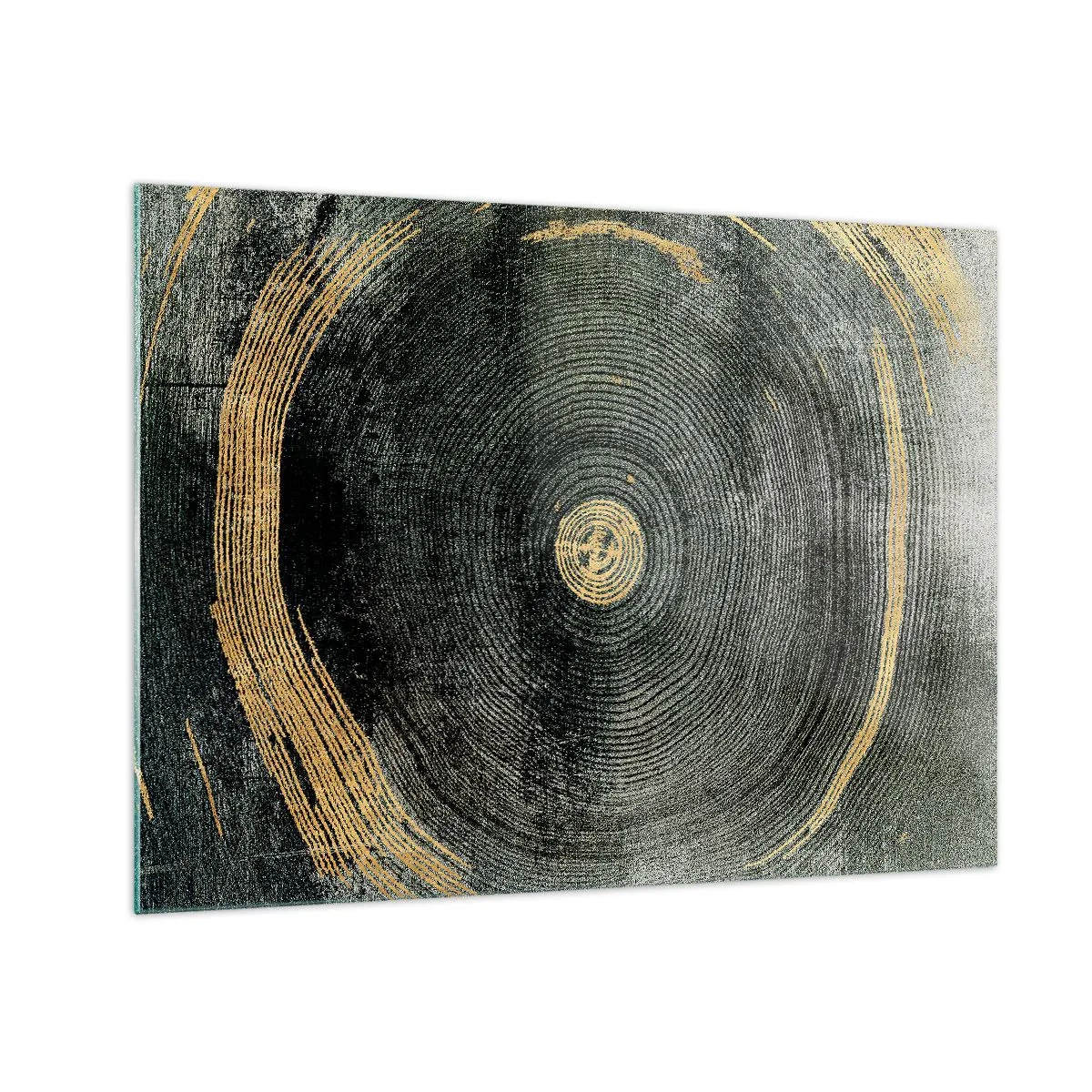 Schilderen op glas - Doorsnede van een boomstam met details en gouden accenten - 70x50cm - Veranderen en zijn - Moderne wanddecoratie voor woonkamer en slaapkamer ARTTOR