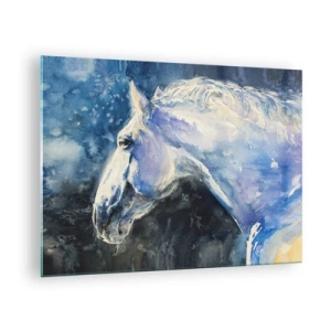 Schilderen op glas - Aquarelportret van een paard in blauwtinten - 70x50cm - Portret in een blauwe gloed - Moderne wanddecoratie voor woonkamer en slaapkamer ARTTOR