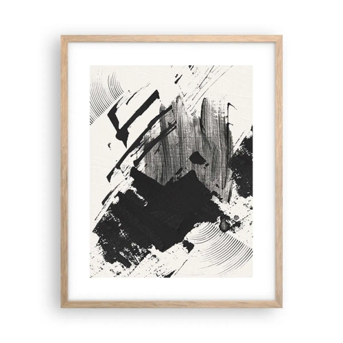 Een poster in een licht eiken lijst - Abstractie – expressie van zwart - 40x50 cm