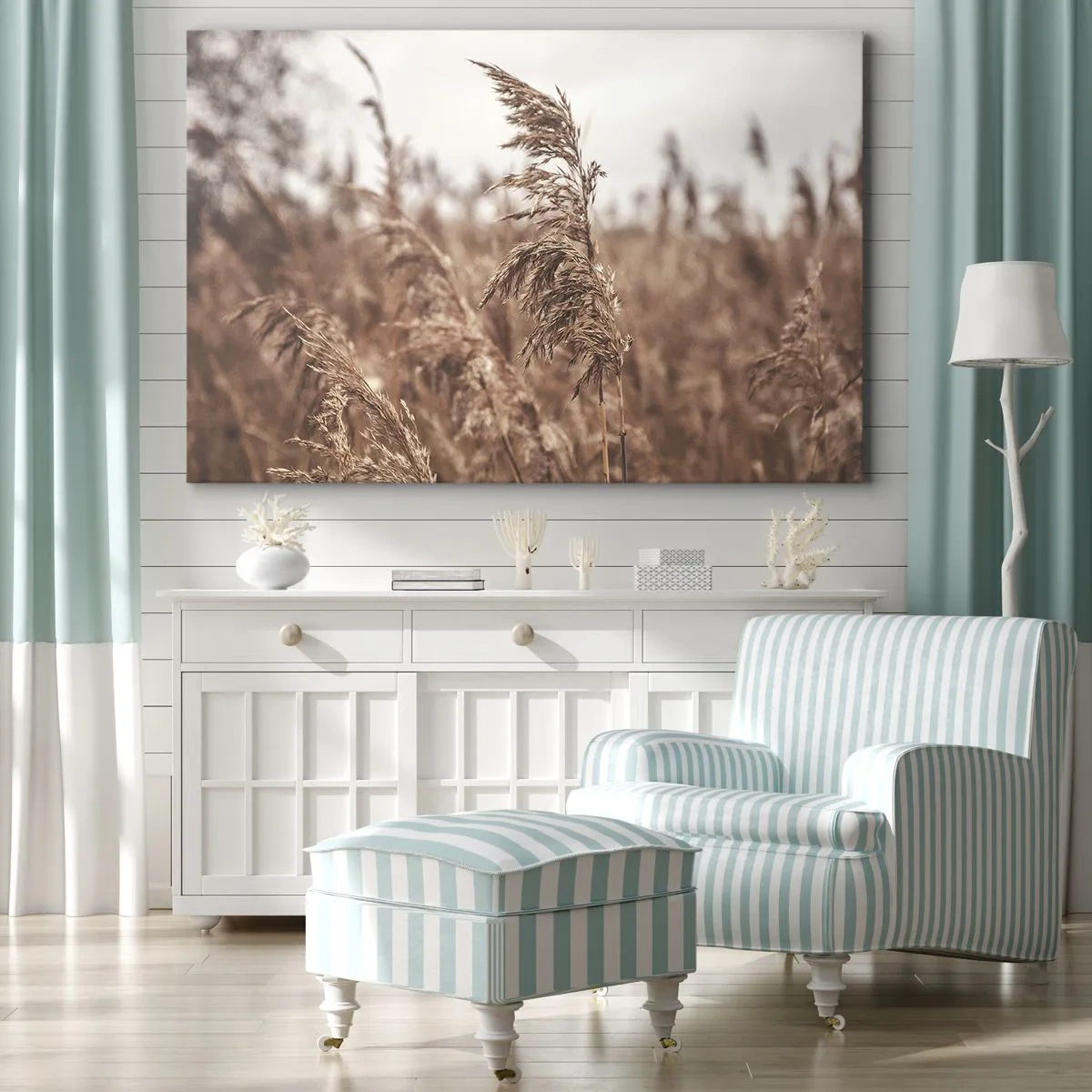 Schilderen op canvas - Gouden grassen tegen de achtergrond van een herfstlandschap - 70x50cm - Het is al herfst in de velden - Moderne wanddecoratie voor woonkamer en slaapkamer ARTTOR