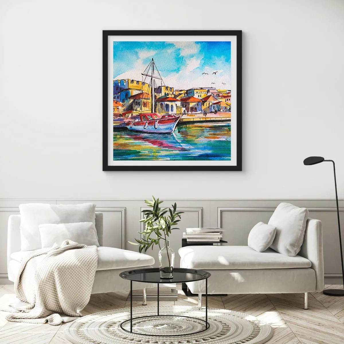 Poster in een zwarte lijst - Regenboogmiddag - 60x60 cm