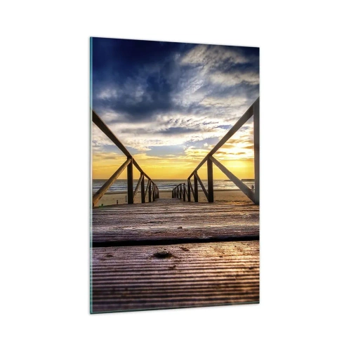 Schilderen op glas - Rechtstreeks naar het rustige strand bij zonsondergang - 80x120 cm