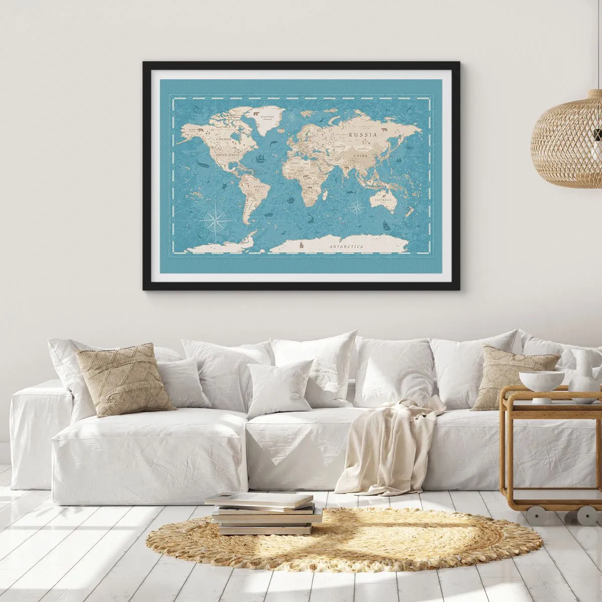 Poster in een zwarte lijst - De wereld binnen handbereik - 70x50 cm