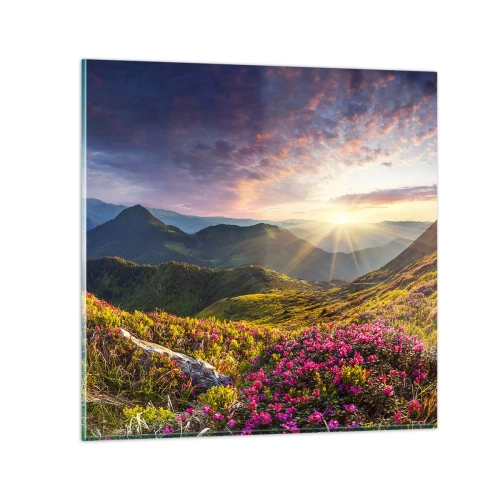 Schilderen op glas - Frisheid in de ochtend in de bergen - 60x60 cm