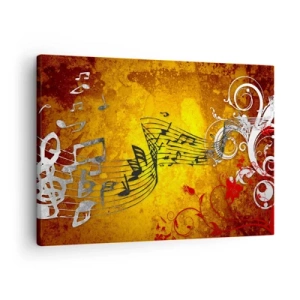 Schilderen op canvas - Abstracte muzieknoten op een kleurrijke achtergrond met ornamenten - 70x50cm - Laat de muziek stromen - Moderne wanddecoratie voor woonkamer en slaapkamer ARTTOR