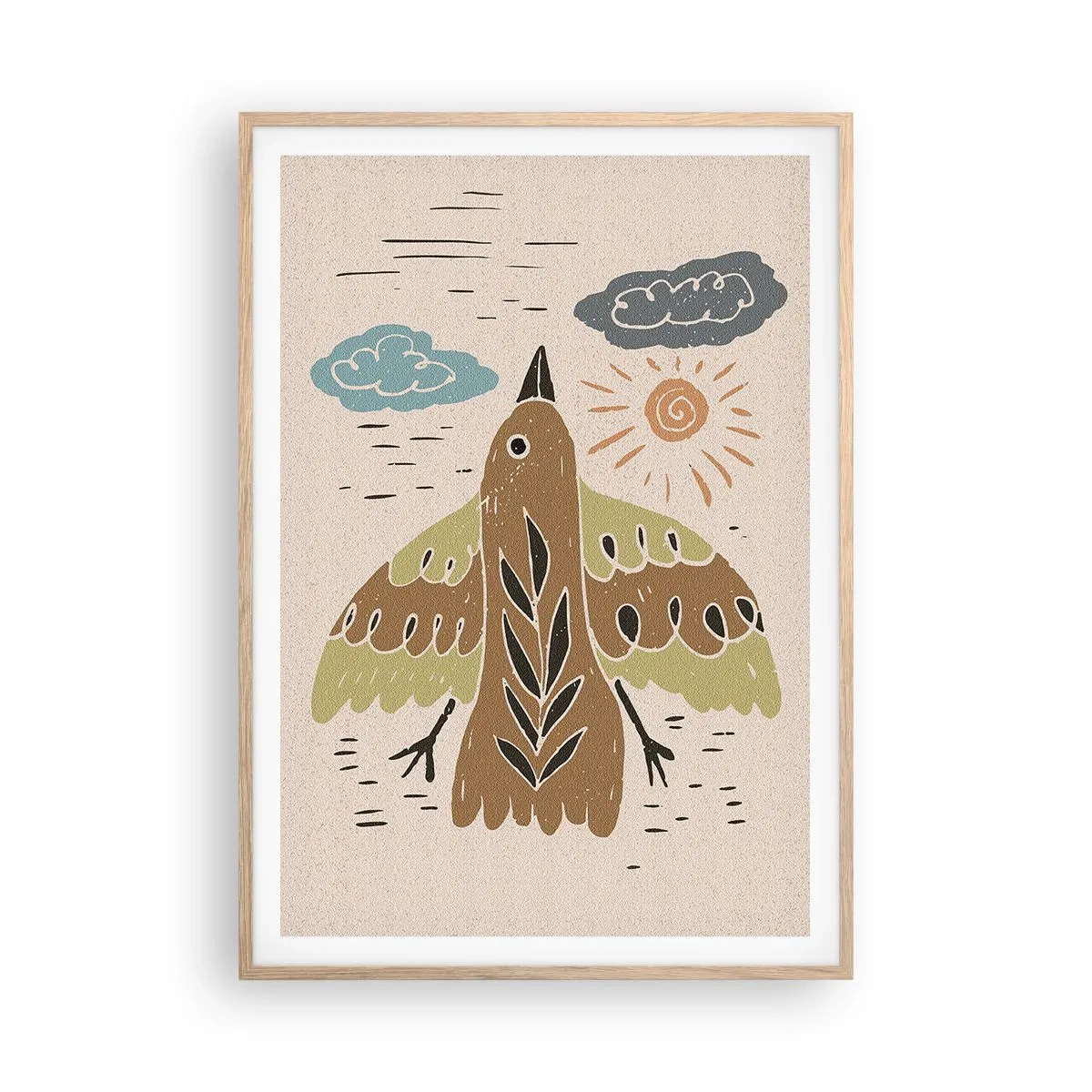 Een poster in een licht eiken lijst - Een vreugdevolle vlucht - 70x100 cm