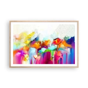 Een poster in een licht eiken lijst - De regenboog is tot bloei gekomen - 91x61 cm