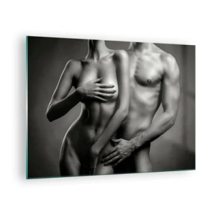 Schilderen op glas - Zwart-witcompositie met naakte silhouetten van een stel - 70x50cm - Adam en Eva - Moderne wanddecoratie voor woonkamer en slaapkamer ARTTOR