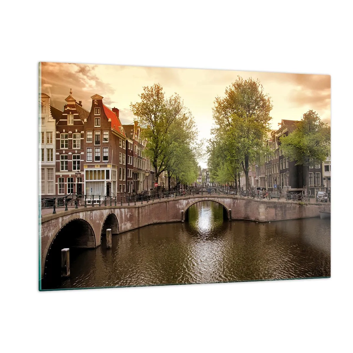 Schilderen op glas - Met de boot of met de fiets? - 120x80 cm