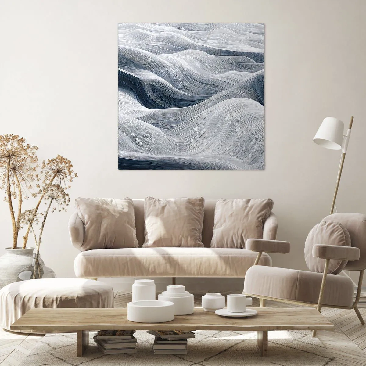 Schilderen op canvas - Witte en blauwe golven - 50x50 cm