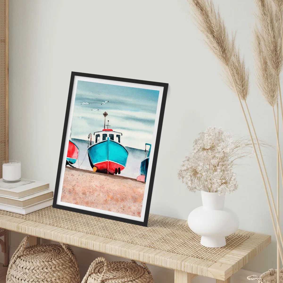 Poster in een zwarte lijst - Klaar om te vissen - 70x100 cm