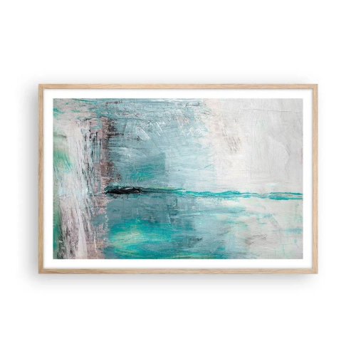 Een poster in een licht eiken lijst - Horizontaal in blauw - 91x61 cm