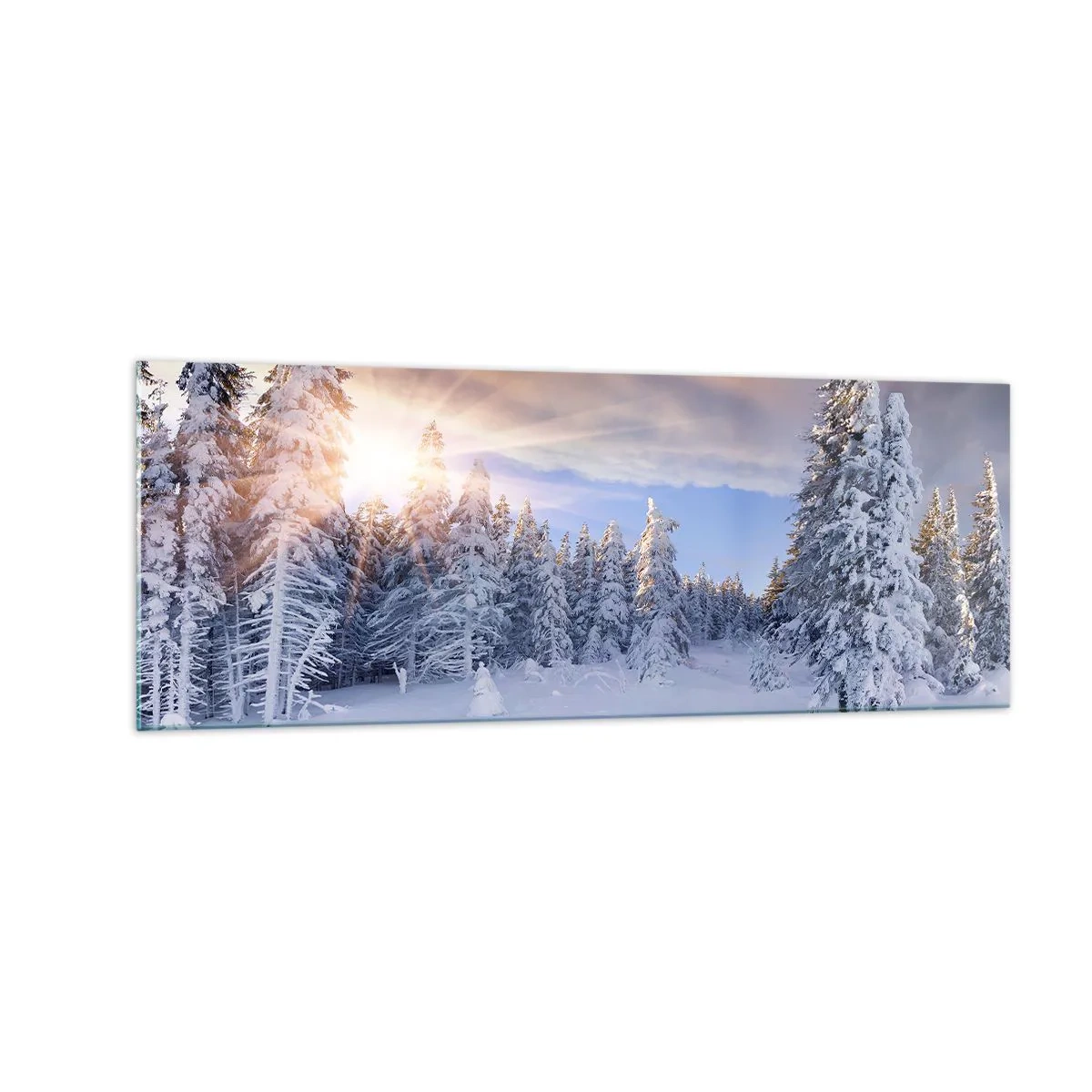Schilderen op glas - Het sneeuwspektakel van de natuur - 140x50 cm