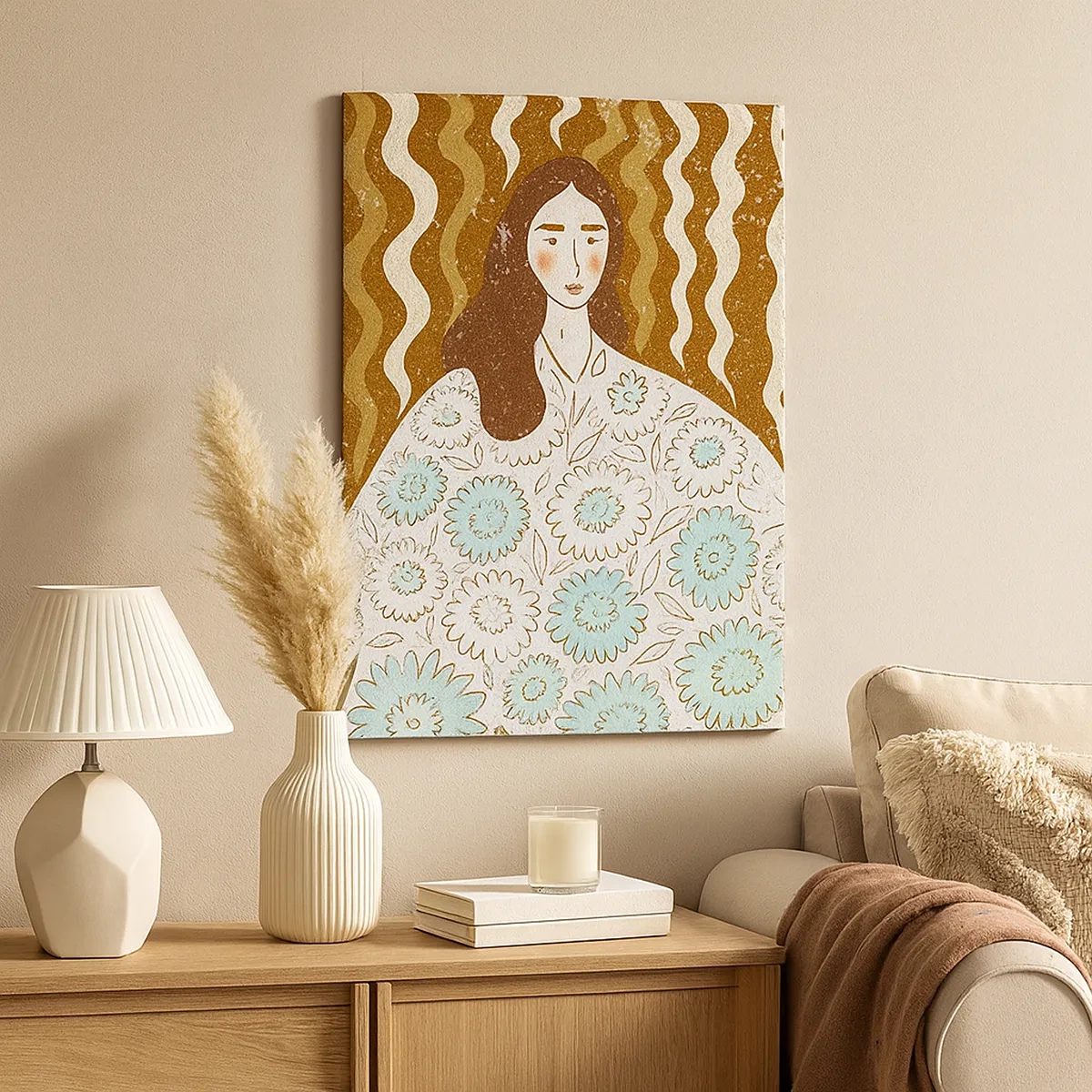 Schilderen op canvas - Portret in een bloemengewaad - 50x70 cm