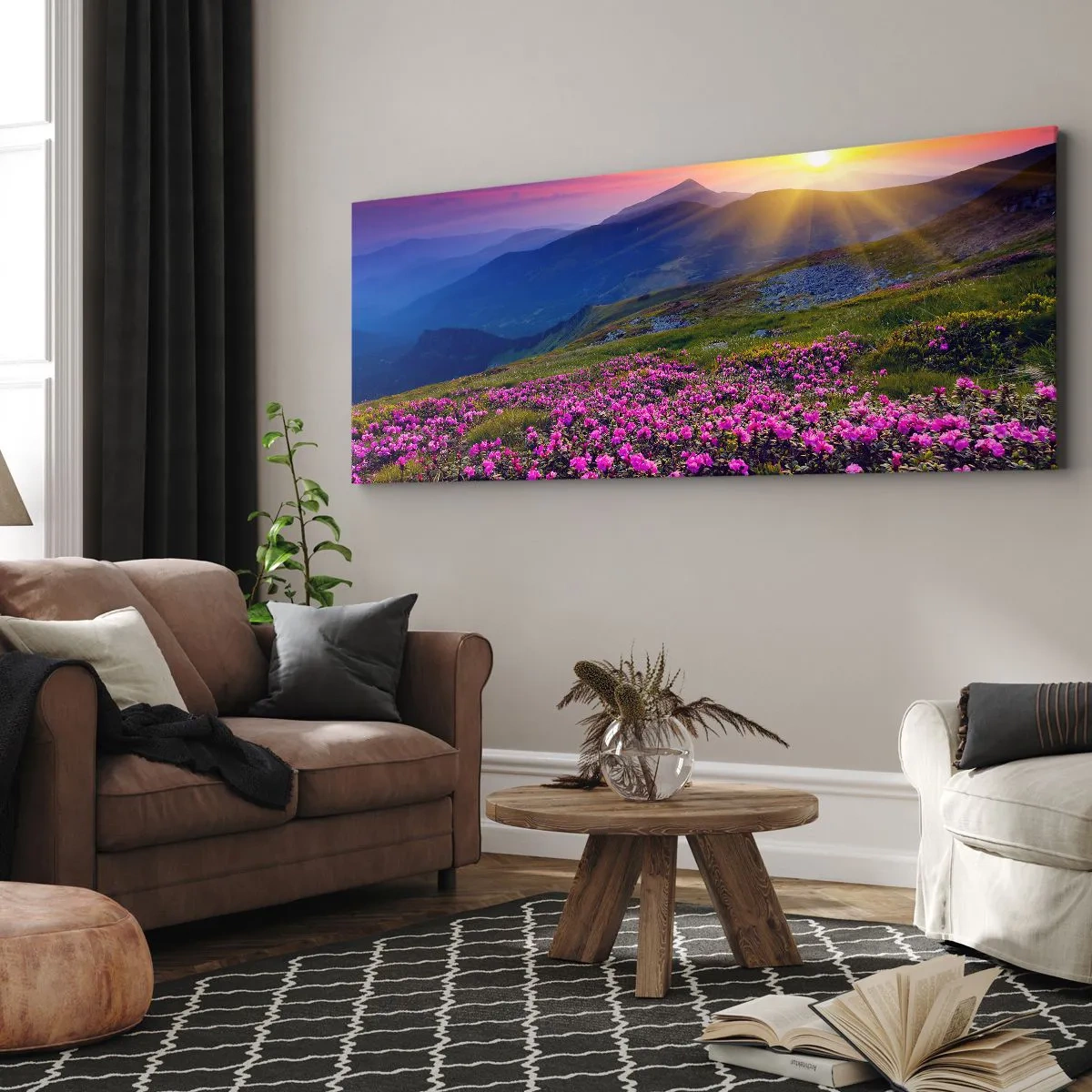 Schilderen op canvas - … En eromheen ruikt het naar bergdennen en de geur van kruiden - 140x50 cm