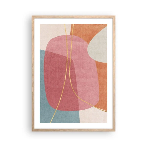Een poster in een licht eiken lijst - Pastelkleurcompositie met gouddraad - 50x70 cm