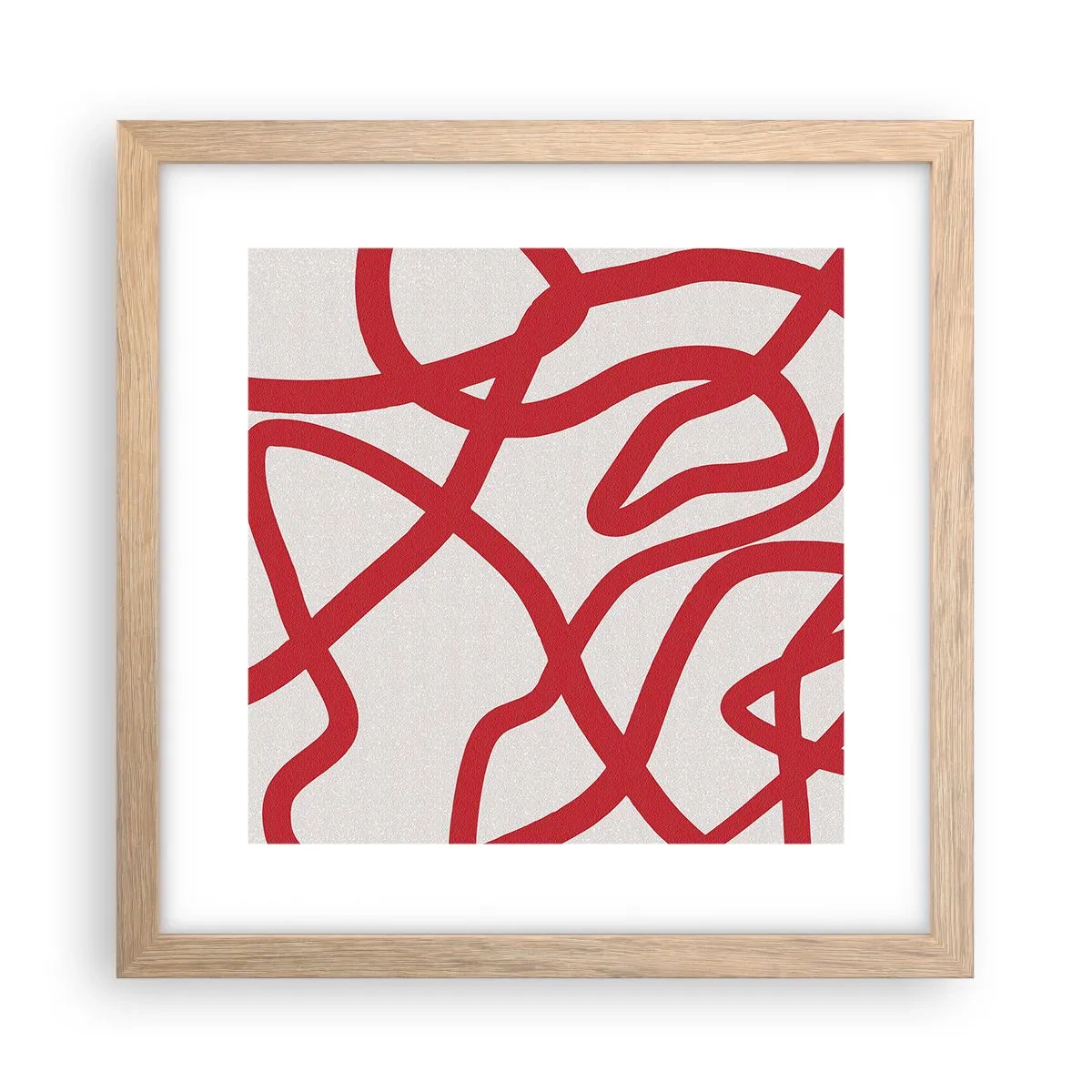 Een poster in een licht eiken lijst - Rood op wit - 30x30 cm