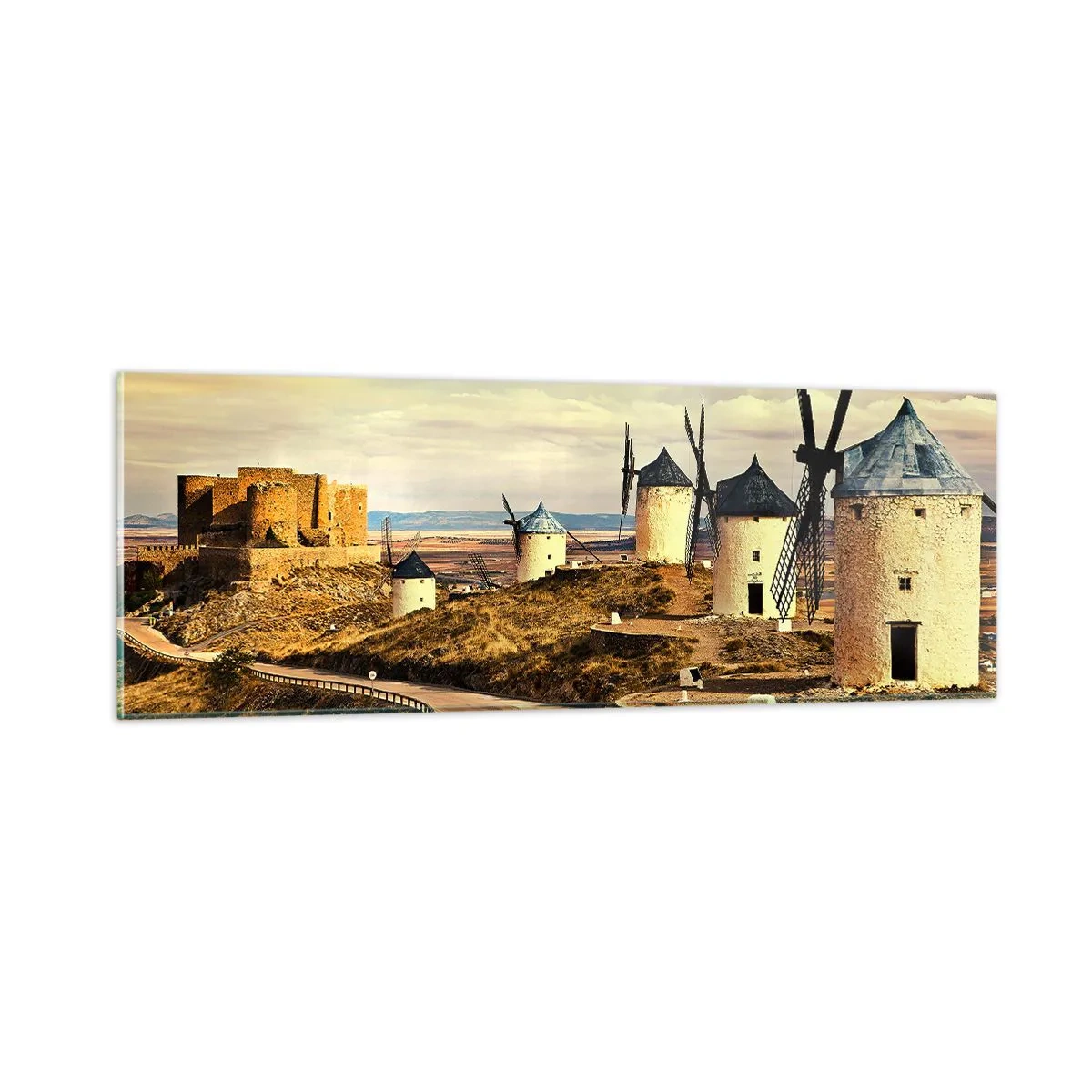 Schilderen op glas - Don Kichot zal snel hier zijn. - 90x30 cm