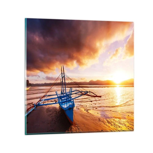 Schilderen op glas - Strek je uit op het zand na een hele dag - 60x60 cm