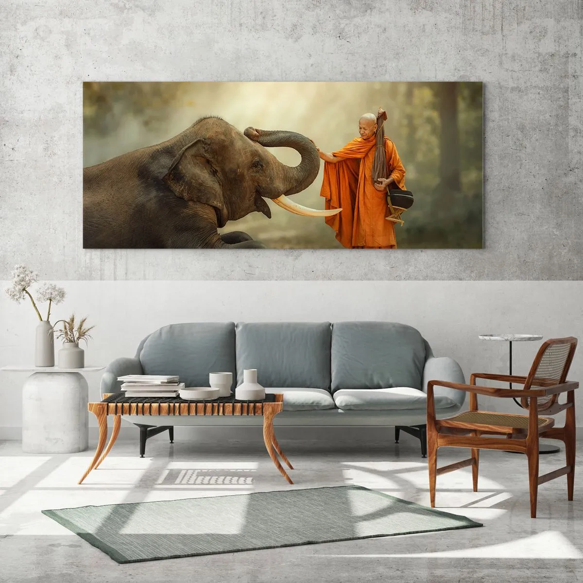 Schilderen op glas - Ontmoeting tijdens een reis - 160x50 cm