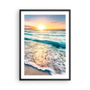 Poster in een zwarte lijst - Zonsondergang boven een kalme zee met golven - 50x70cm - Een uitzicht dat de moeite waard is - Moderne wanddecoratie voor woonkamer en slaapkamer ARTTOR