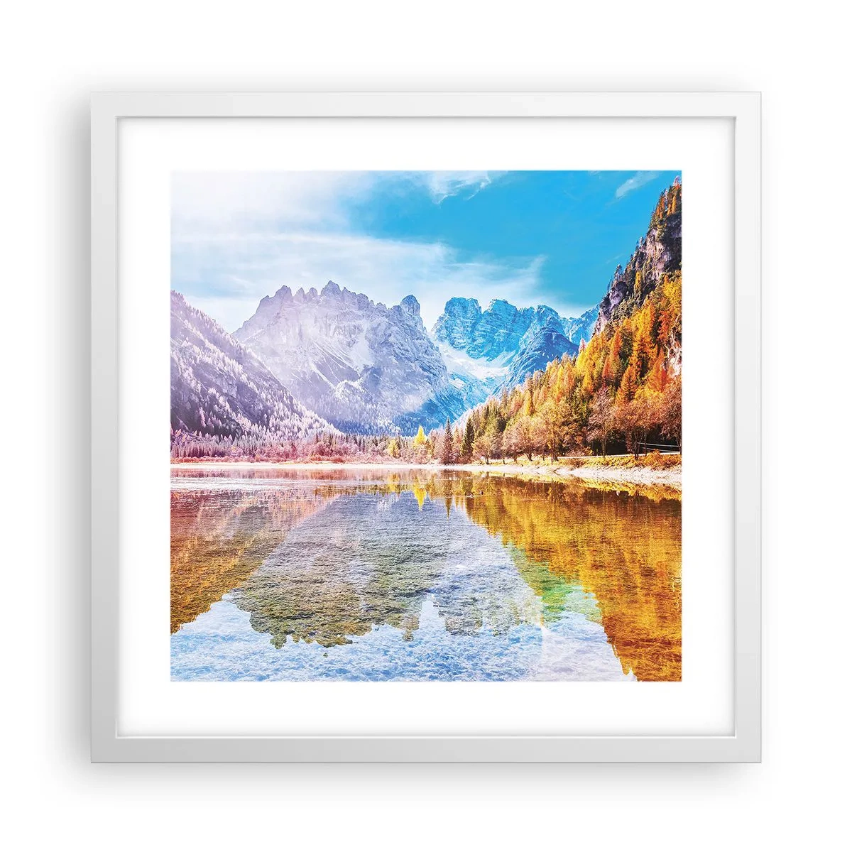 Poster in een witte lijst - En het is al herfst in de bergen - 40x40 cm