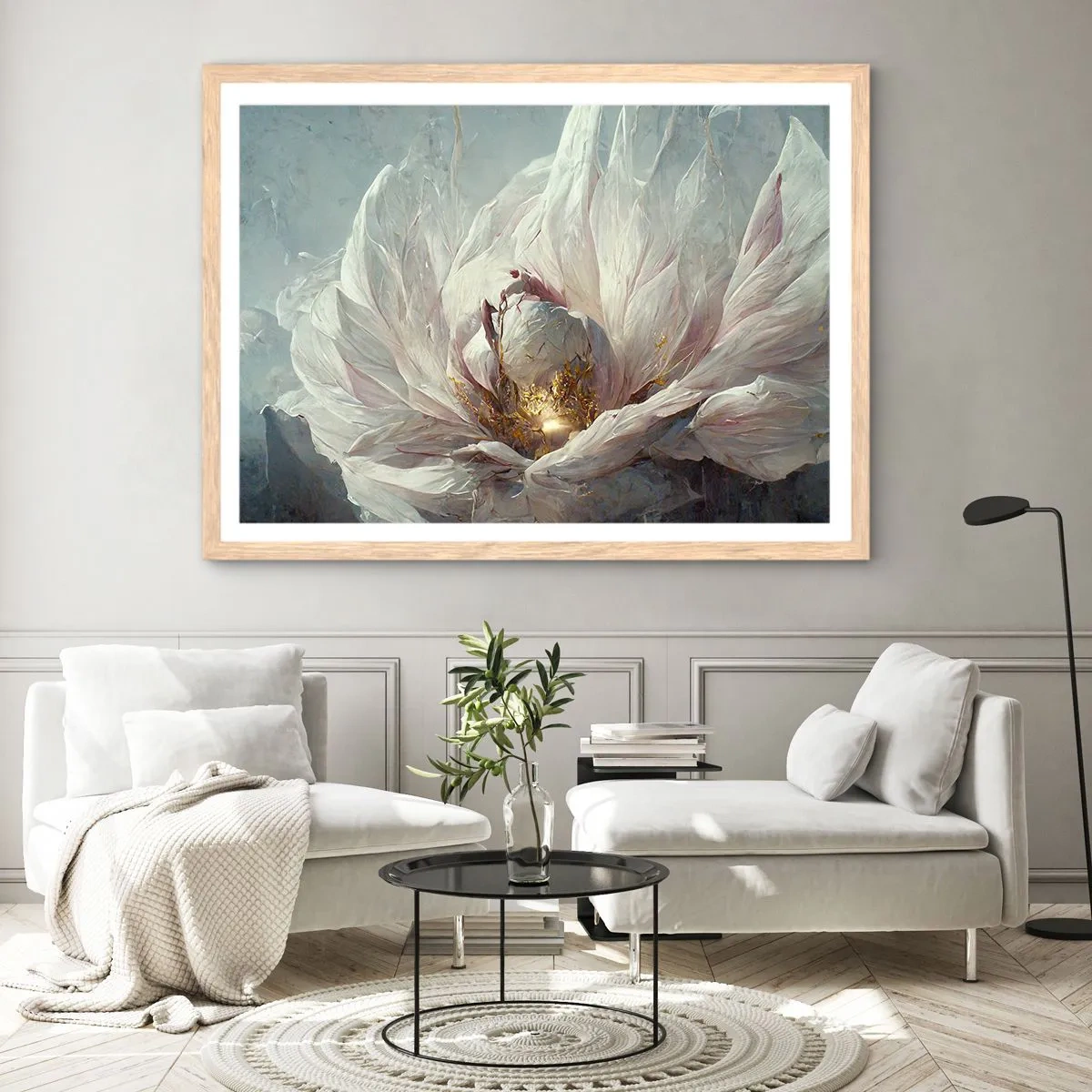 Een poster in een licht eiken lijst - Hij bloeit eens in de honderd jaar - 100x70 cm