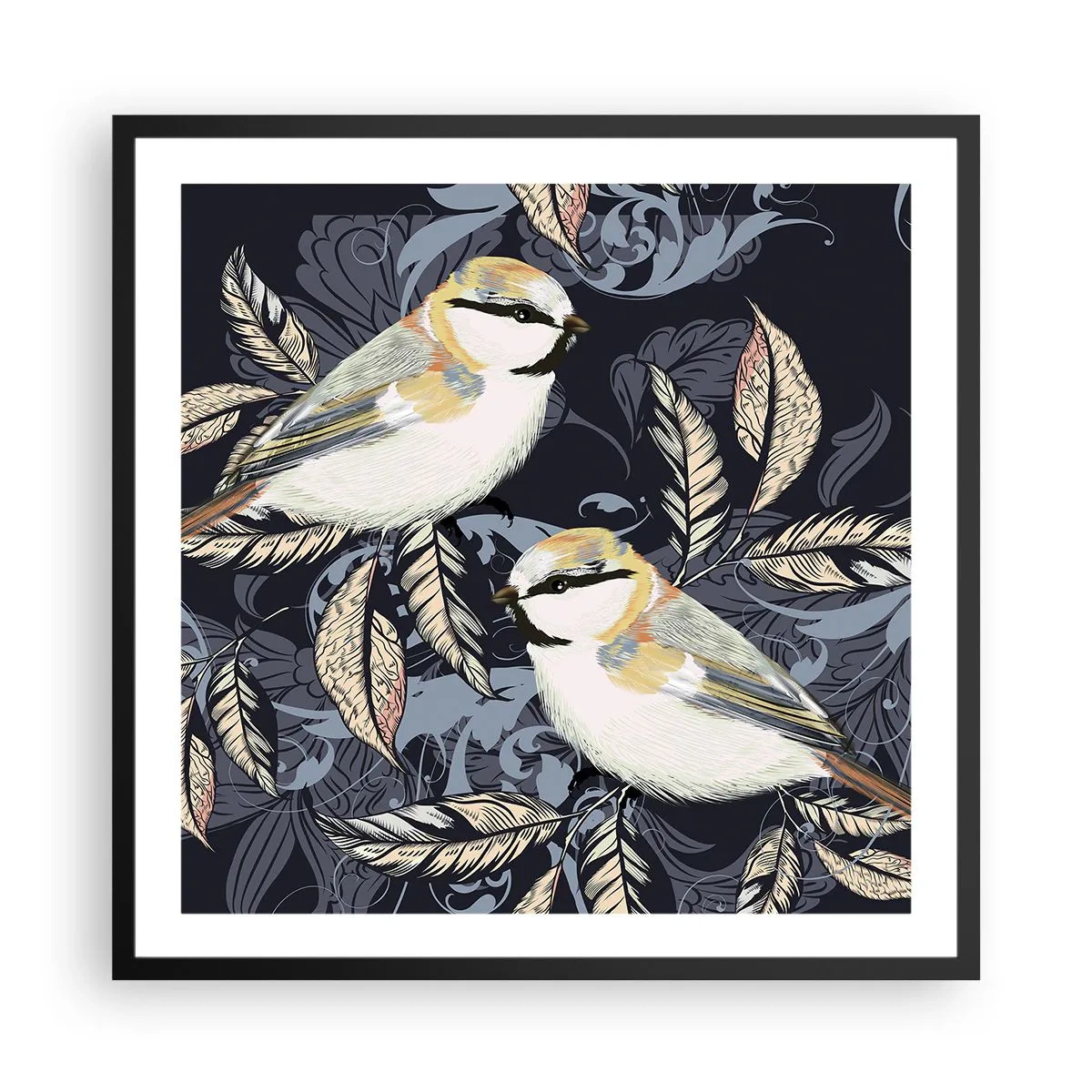 Poster in een zwarte lijst - Geel-blauwe triller - 60x60 cm