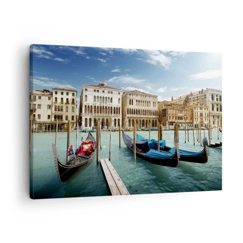 Schilderen op canvas - Venetië met gondels en paleizen tegen de lucht - 70x50cm - Paleizen in het blauw - Moderne wanddecoratie voor woonkamer en slaapkamer ARTTOR