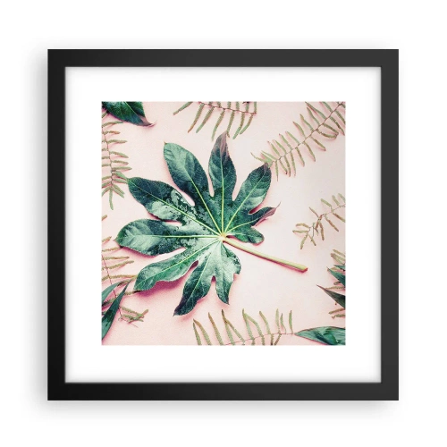 Poster in een zwarte lijst - Een studie van groen op een roze achtergrond - 30x30 cm