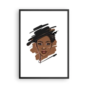 Poster in een zwarte lijst - Gestileerd portret van een vrouw in tinten bruin en zwart - 50x70cm - Zoet als chocolade - Moderne wanddecoratie voor woonkamer en slaapkamer ARTTOR