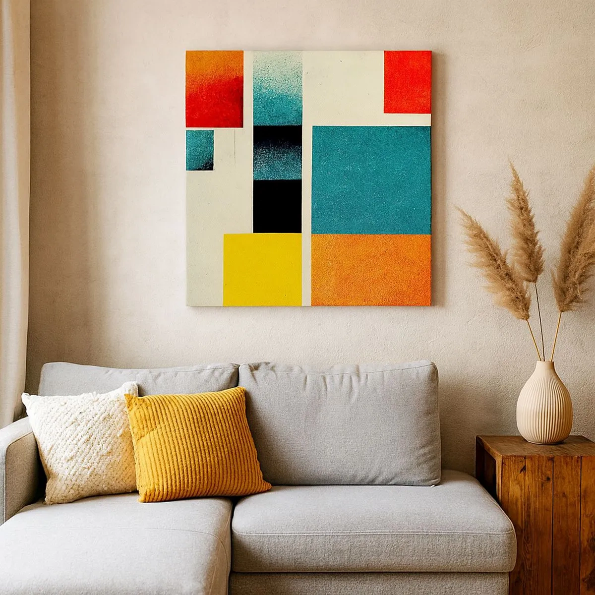 Schilderen op canvas - Geometrische abstractie – goede energie - 30x30 cm