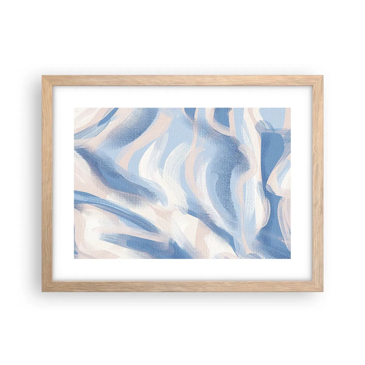 Een poster in een licht eiken lijst - Blauwe golven - 40x30 cm