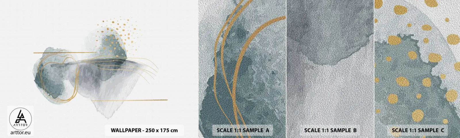 Fotobehang Monster Premium Sand - Over de relatie tussen grijs en goud - Abstractie, Deel, Interessante vormen - 100x30 cm