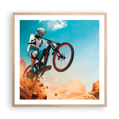 Een poster in een licht eiken lijst - Fiets waanzin demon - 60x60 cm