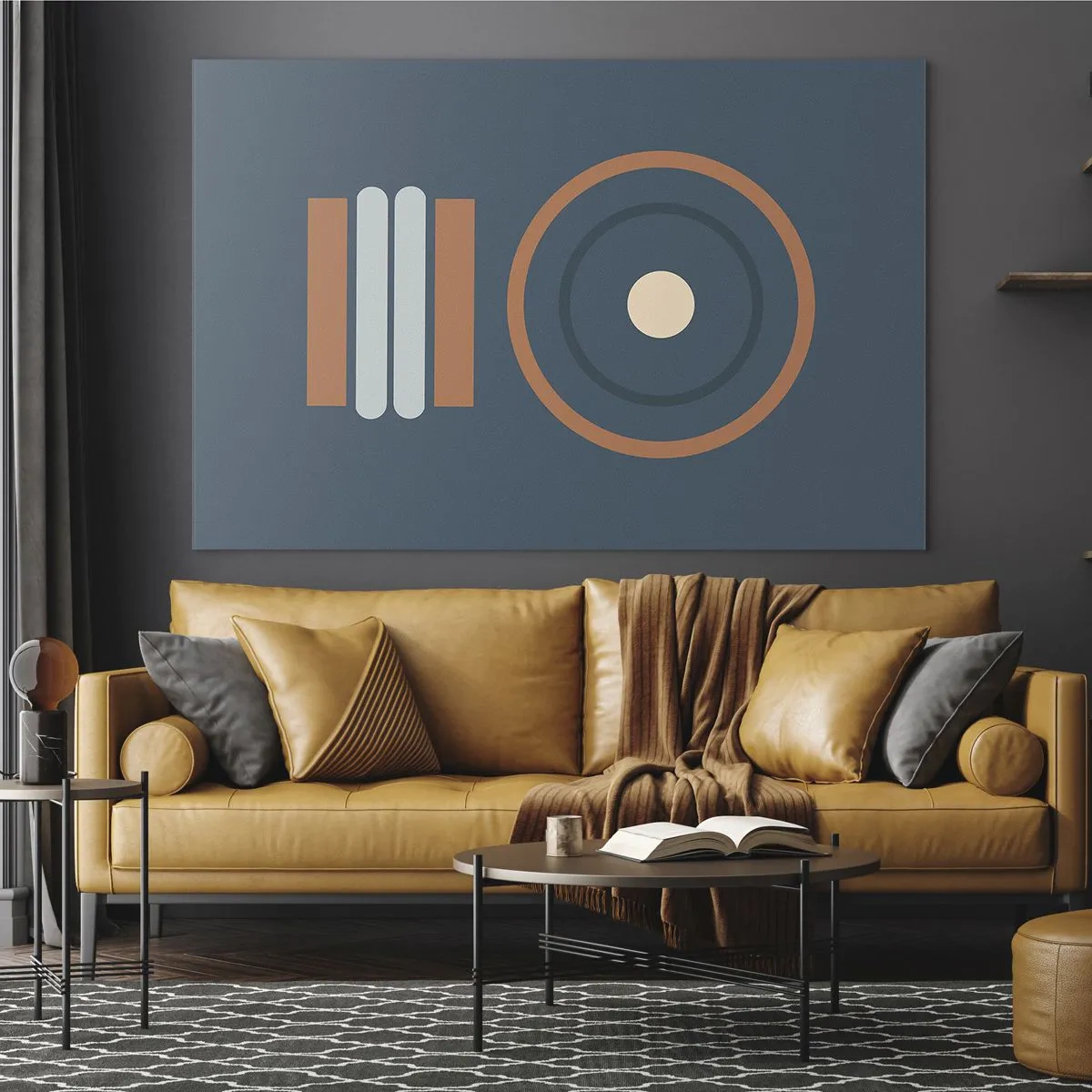 Schilderen op glas - Abstracte geometrische vormen in gedempte kleuren, met cirkels en lijnen - 70x50cm - De essentie van dingen - Moderne wanddecoratie voor woonkamer en slaapkamer ARTTOR