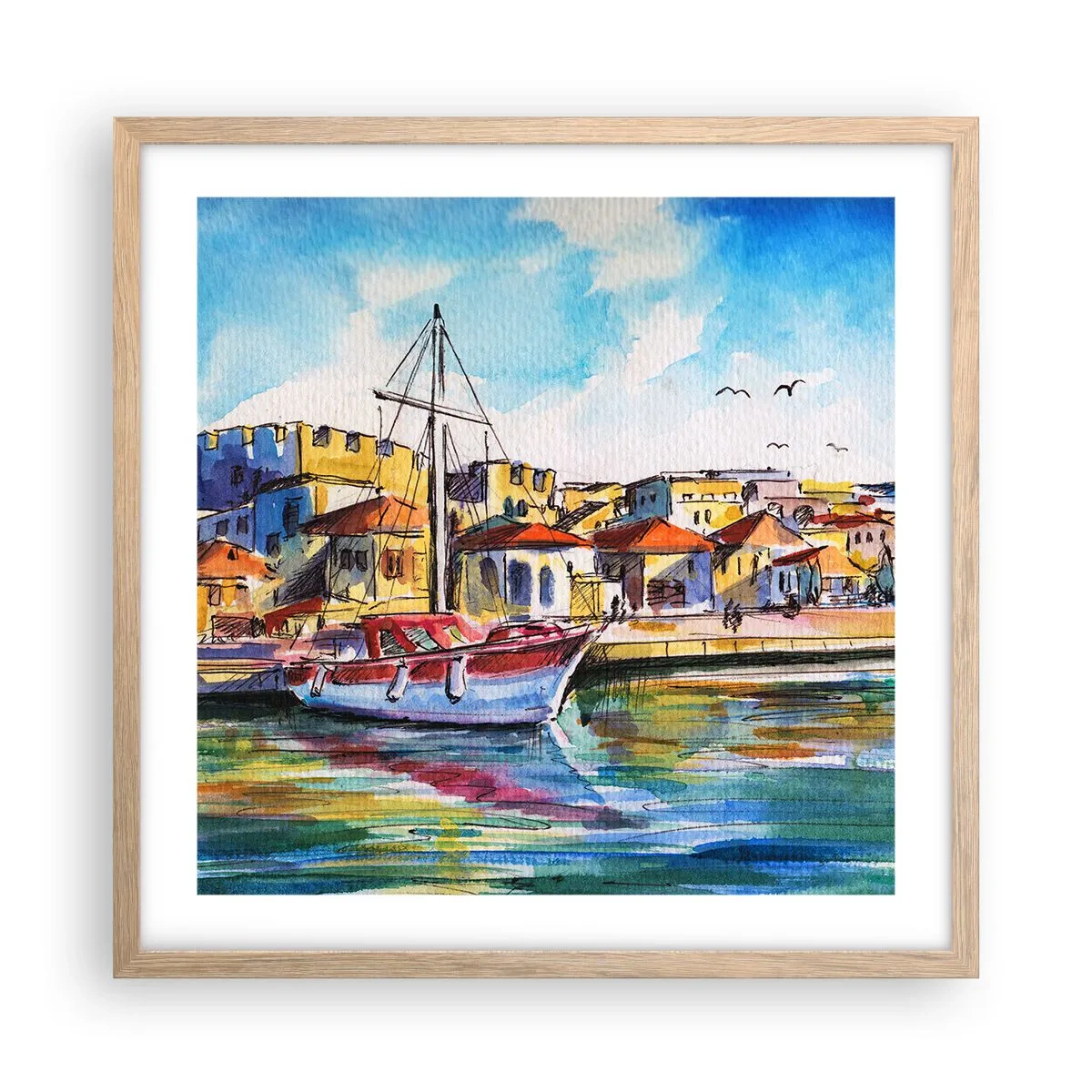 Een poster in een licht eiken lijst - Regenboogmiddag - 50x50 cm