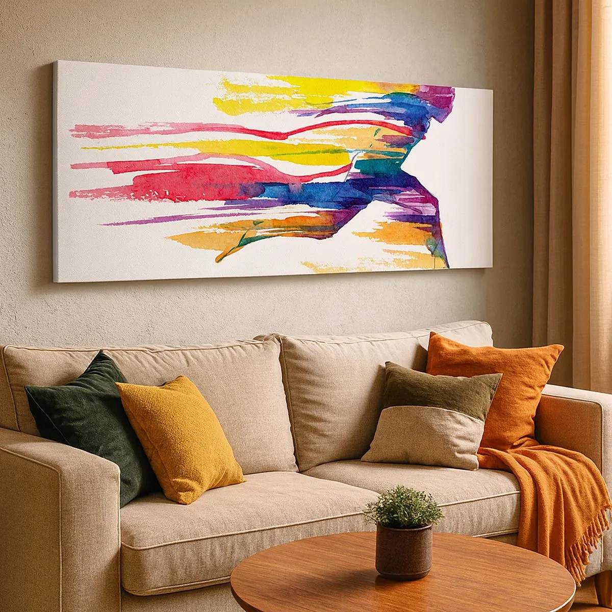 Schilderen op canvas - Rennend over de regenboog - 100x40 cm