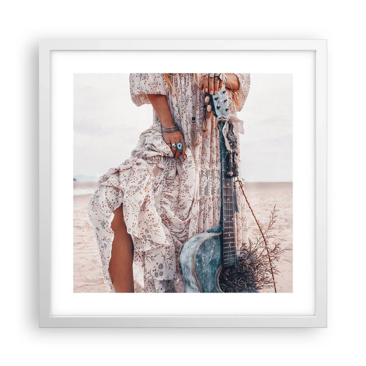 Poster in een witte lijst - Kinderen bloemen onderweg - 40x40 cm