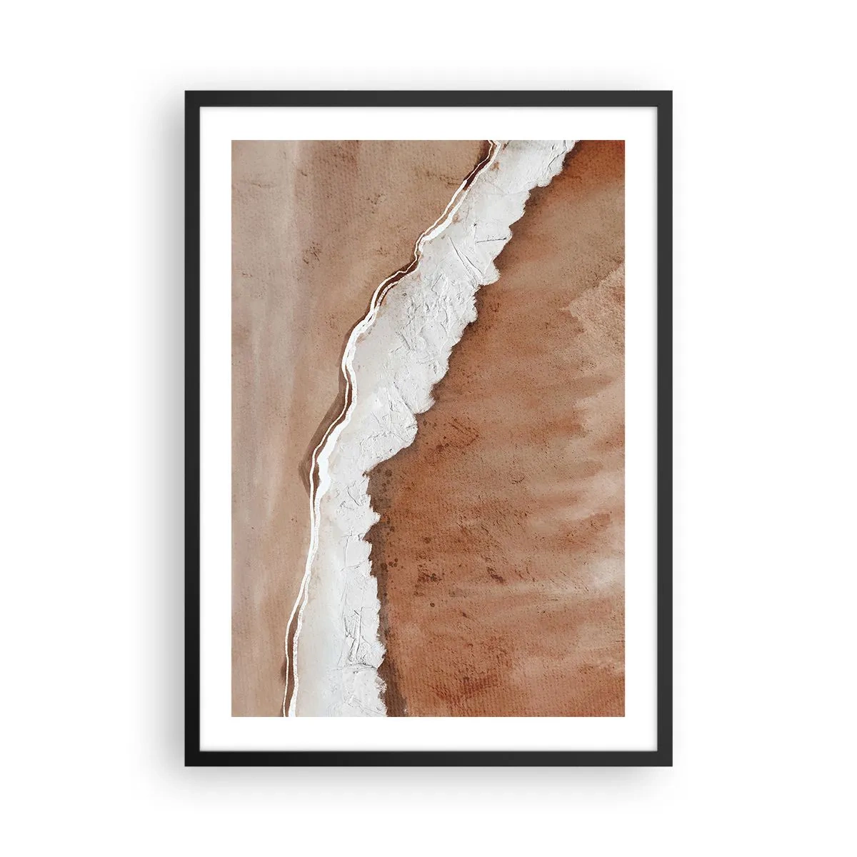 Poster in een zwarte lijst - Abstracte textuur in tinten bruin en wit - 50x70cm - In aardetinten - Moderne wanddecoratie voor woonkamer en slaapkamer ARTTOR