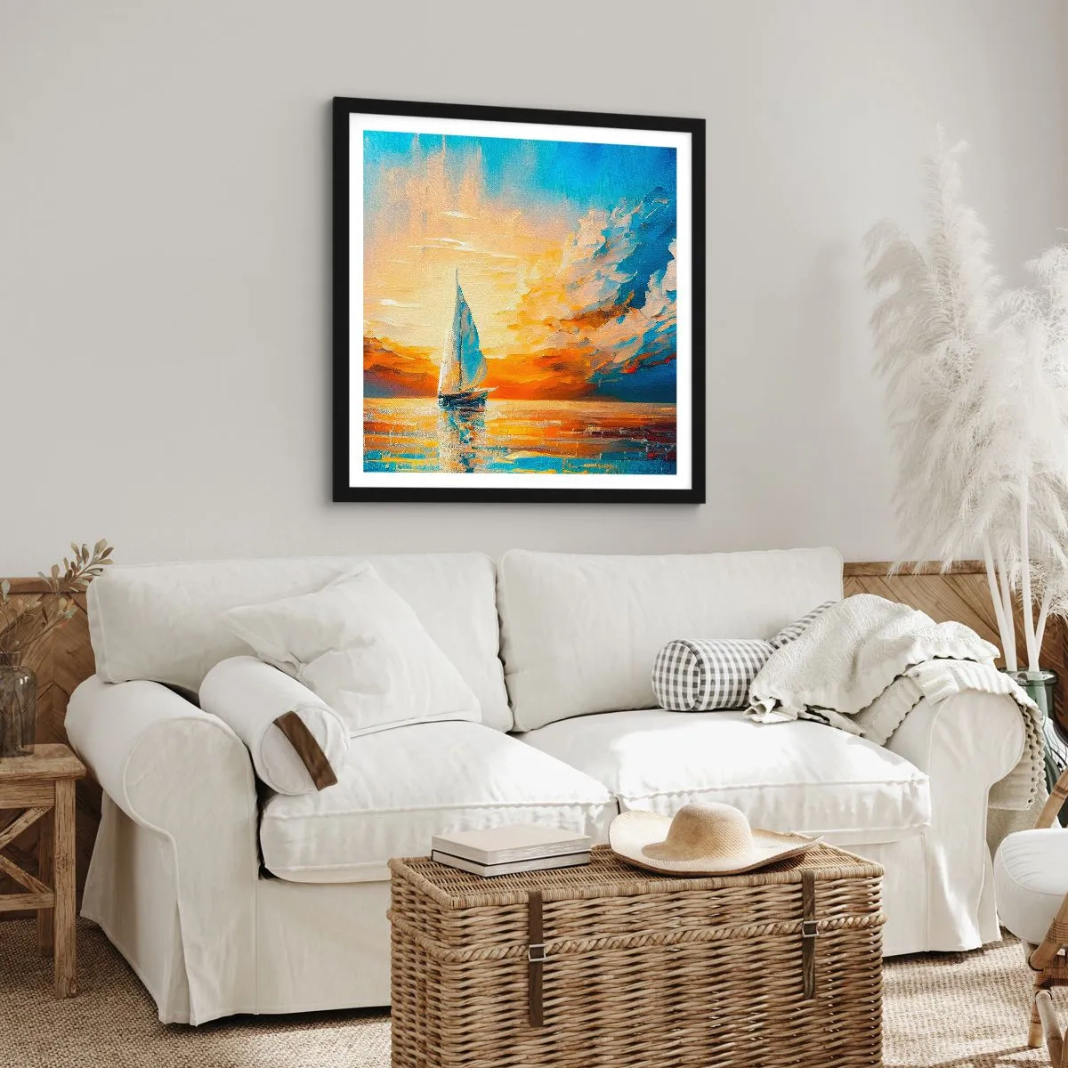 Poster in een zwarte lijst - Zeilen in goud - 30x30 cm