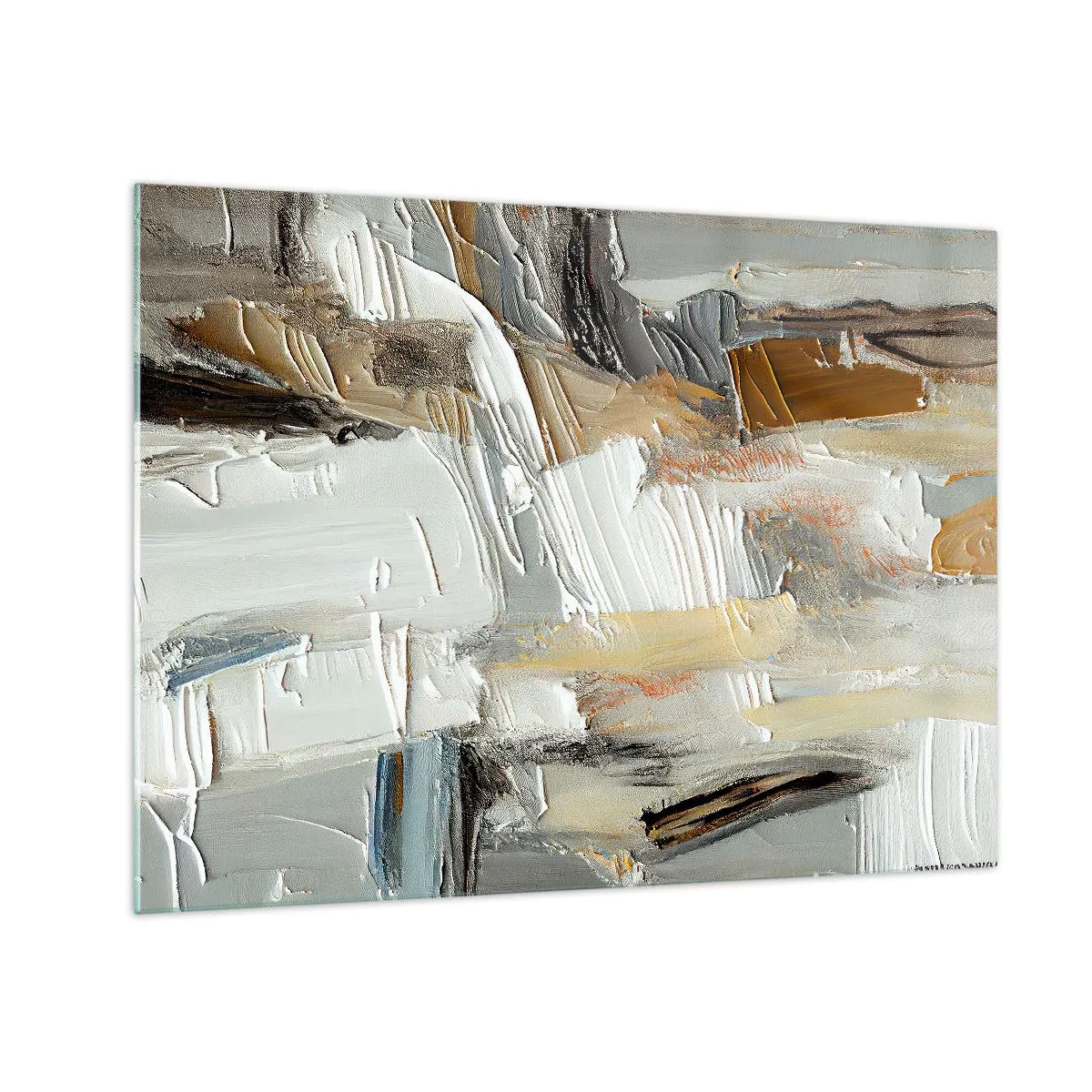 Schilderen op glas - Een abstracte compositie in aardse tinten met een kenmerkende textuur. - 70x50cm - Kleurrijke lagen - Moderne wanddecoratie voor woonkamer en slaapkamer ARTTOR