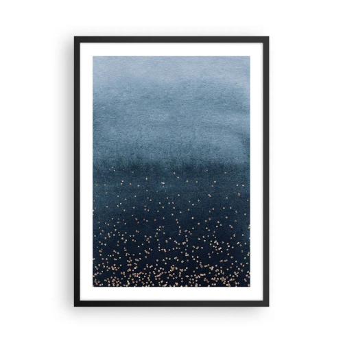 Poster in een zwarte lijst - Blauwe gradiënt met gouden accenten - 50x70cm - Samenstelling - blauwe fasen - Moderne wanddecoratie voor woonkamer en slaapkamer ARTTOR