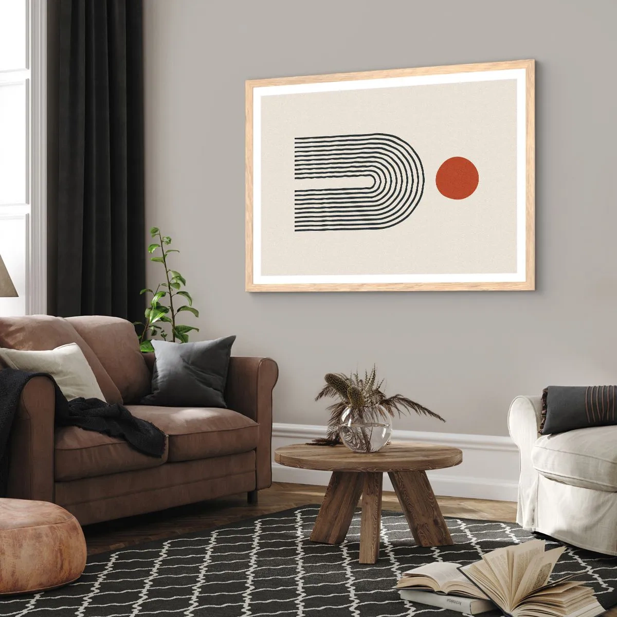 Een poster in een licht eiken lijst - Magnetisme van vormen en kleuren - 100x70 cm